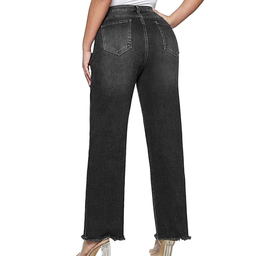 Damen nan weite knöchellange Jeans mit hohem Bund und rohem Saum EB