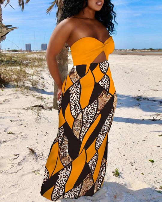 Damen Maxikleid mit schickem Cut-Out-Design und glänzenden Akzenten EB