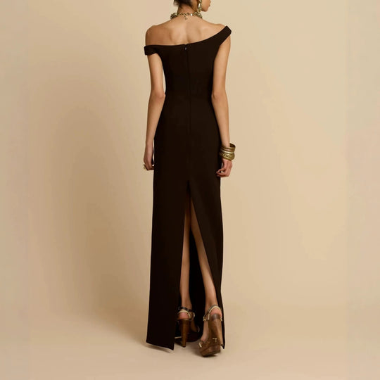 Damen Schlichtes Off-Shoulder-Maxikleid EB