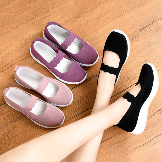 Damen bequeme und atmungsaktive Ballerinas mit elastischem Einsatz EB