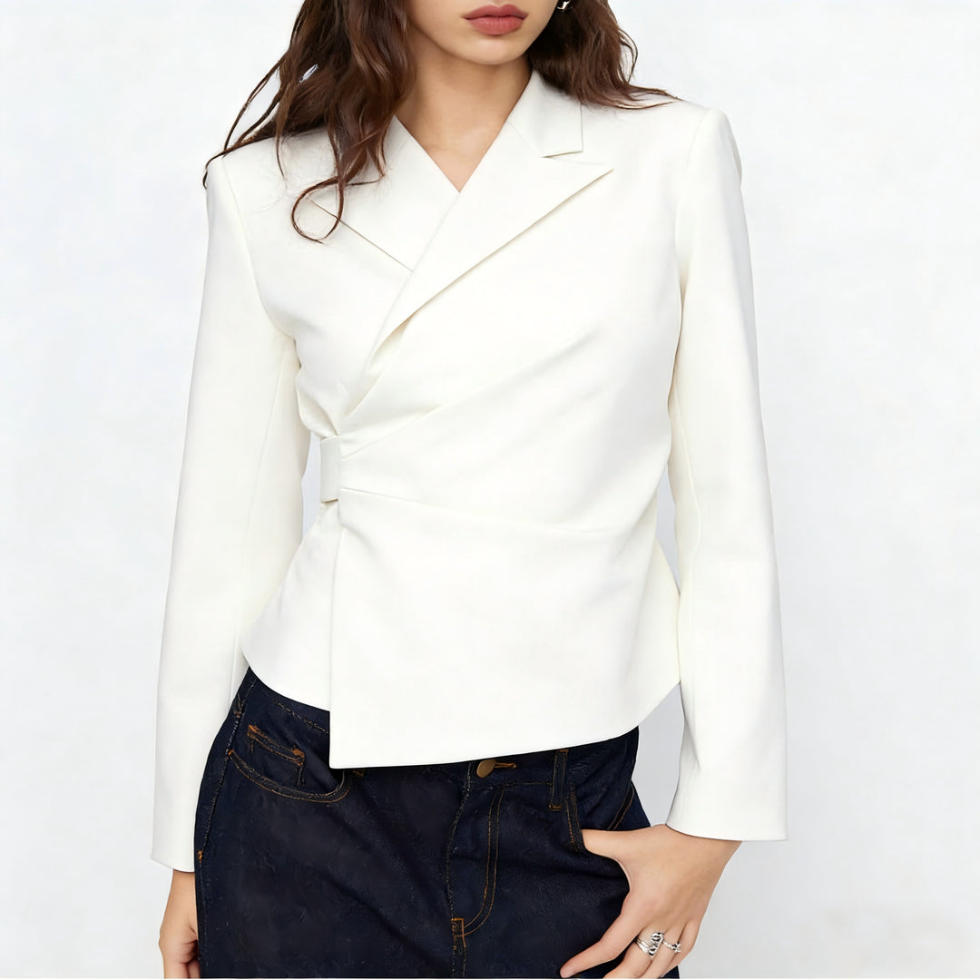 Damen Taillierter Wickel-Blazer mit drapierter Peplum-Silhouette EB