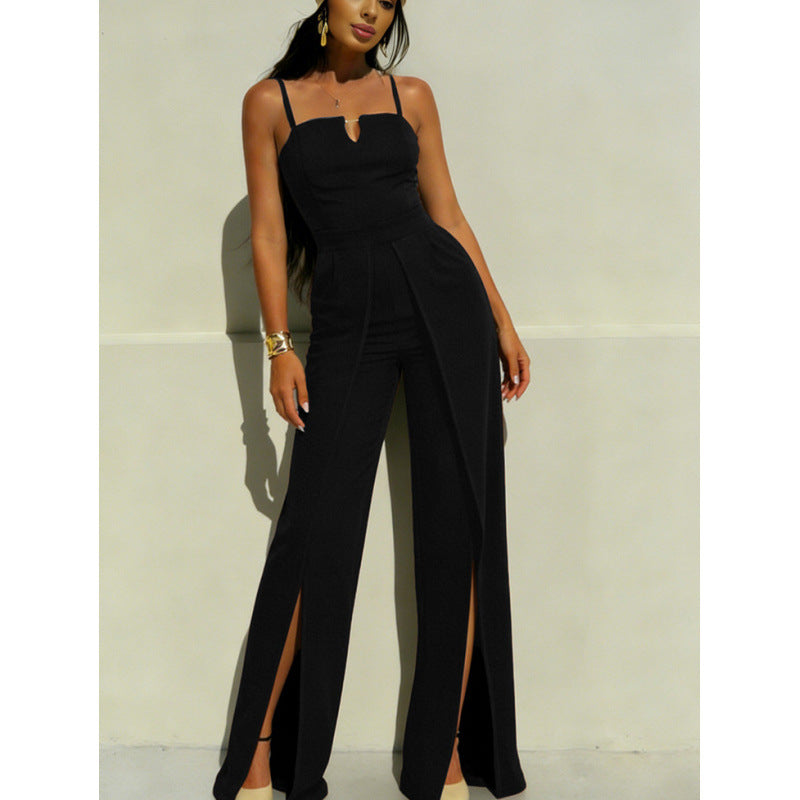 Damen Elegantes Langarm-Overall mit hochgeschlossenem Ausschnitt und seitlichem Schlitz EB