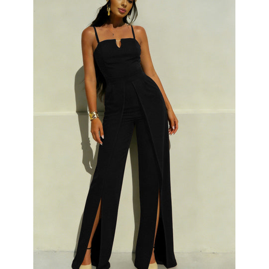 Damen Elegantes Langarm-Overall mit hochgeschlossenem Ausschnitt und seitlichem Schlitz EB