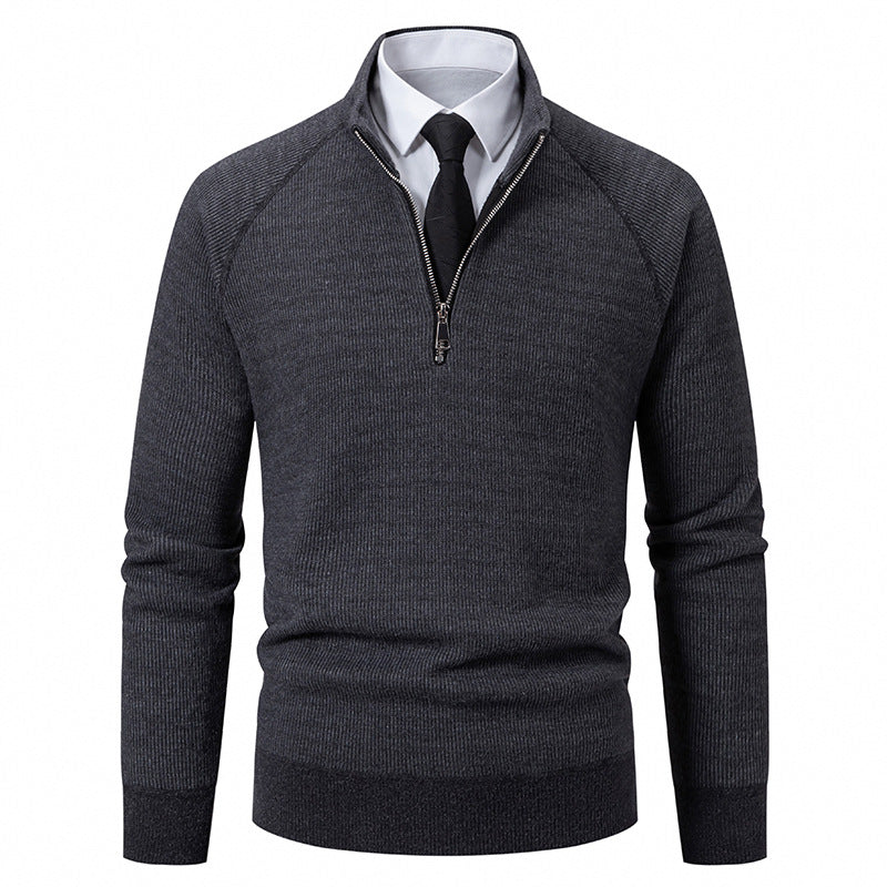 Herren Hochkragen Pullover mit Reißverschluss und strukturierter Oberfläche EB
