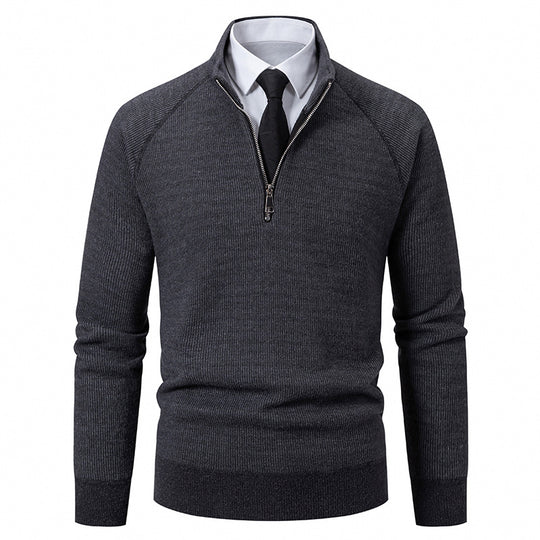 Herren Hochkragen Pullover mit Reißverschluss und strukturierter Oberfläche EB