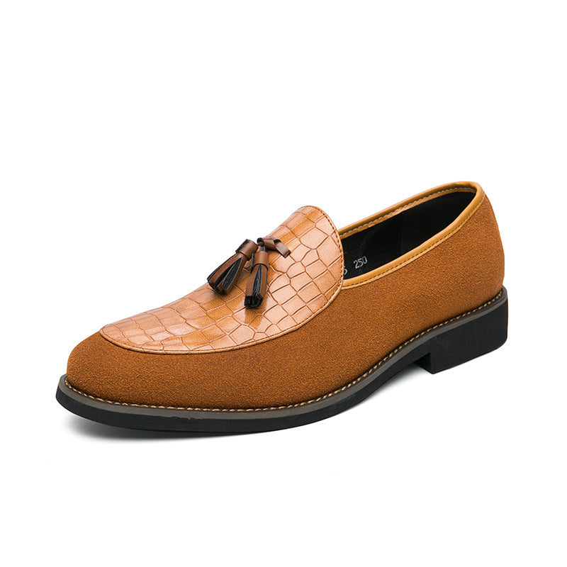 Herren eleganter Quasten-Loafer mit kroko-geprägtem Lederblatt und weichem Veloursaußenmaterial EB