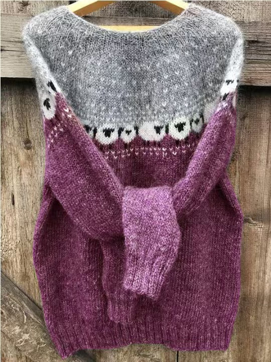 Damen nan Norwegerpullover aus Wollmix mit Rundhalsausschnitt und traditionellem Fair-Isle-Yoke EB