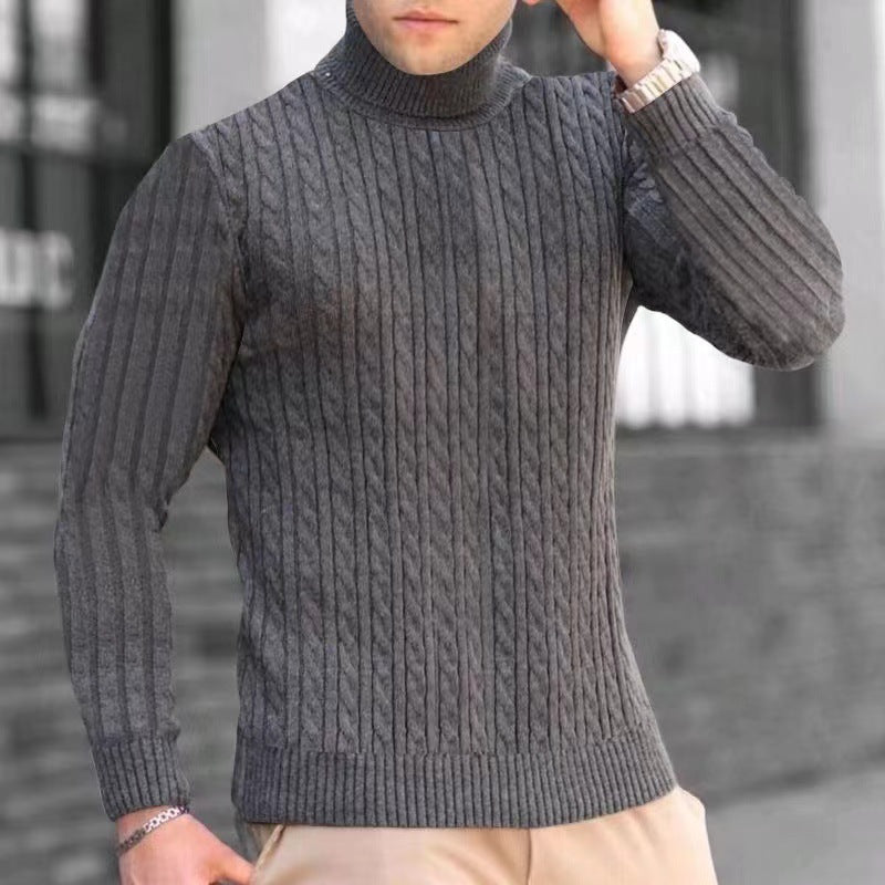 Herren Strickpullover mit modernem Rippmuster und hohem Kragen EB