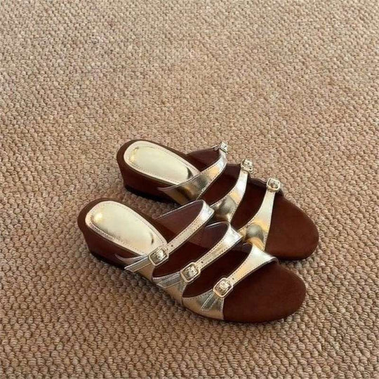 Damen Elegante Riemchen-Sandalen mit dekorativen Schnallen EB
