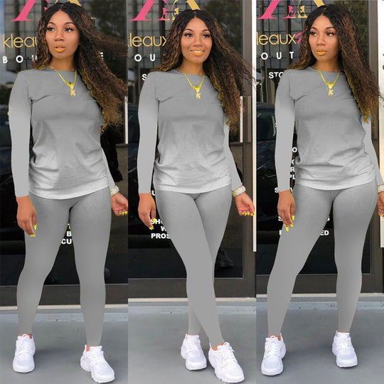 Damen Zweiteiliges Stretch-Set mit Langarmshirt und High-Waist-Leggings EB
