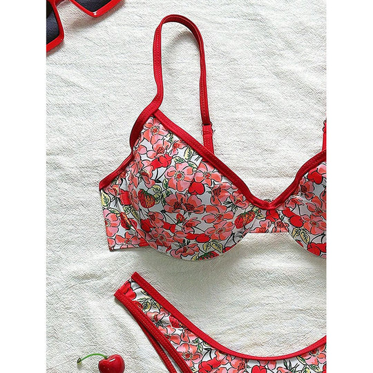 Damen Push-Up-Bikini mit floralen Mustern und verstellbaren Trägern EB