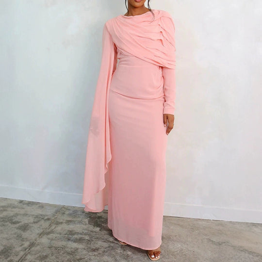 Damen Glamouröses Langarmkleid mit drapiertem Oberteil und fließendem Schnitt EB