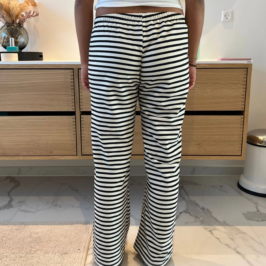 Damen gestreifte Freizeithose mit elastischem Bund und Kordelzug EB