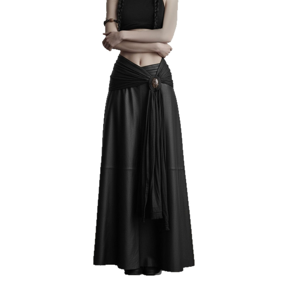 Damen eleganter Satin-Abendrock mit raffinierten Rüschen und Spitzenakzenten EB