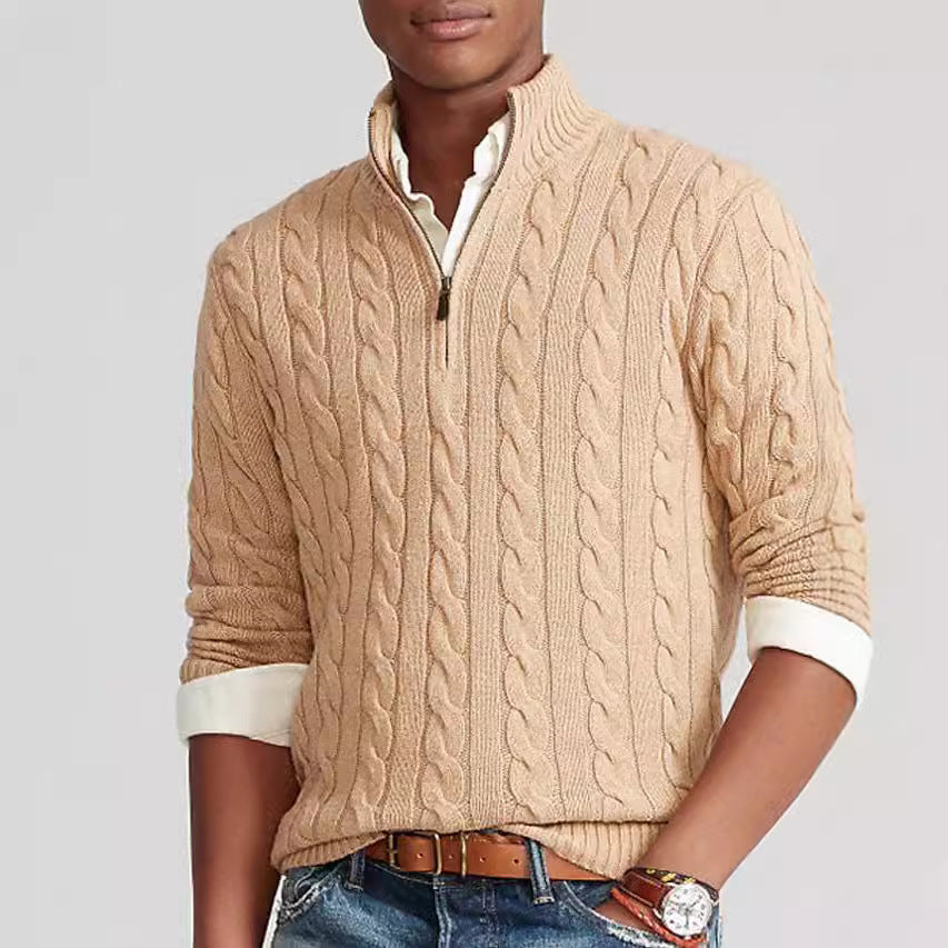 Herren Strickpullover mit hohem Kragen und strukturiertem Zopfdesign EB