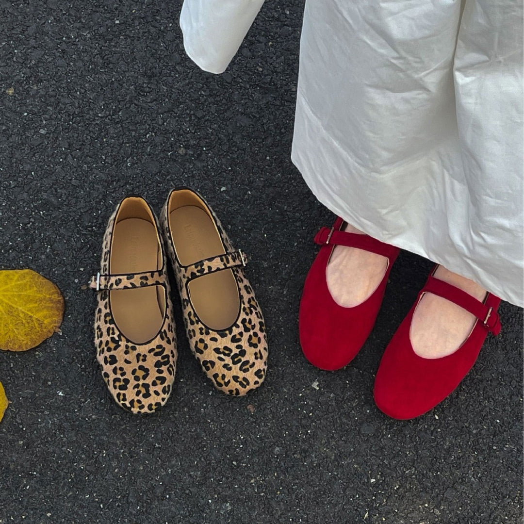 Damen Ballerinas mit elegantem Riemendesign und schickem Leopardenmuster EB