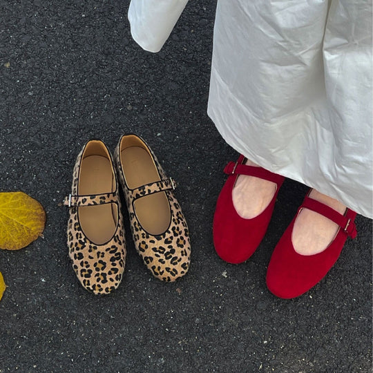 Damen Ballerinas mit elegantem Riemendesign und schickem Leopardenmuster EB