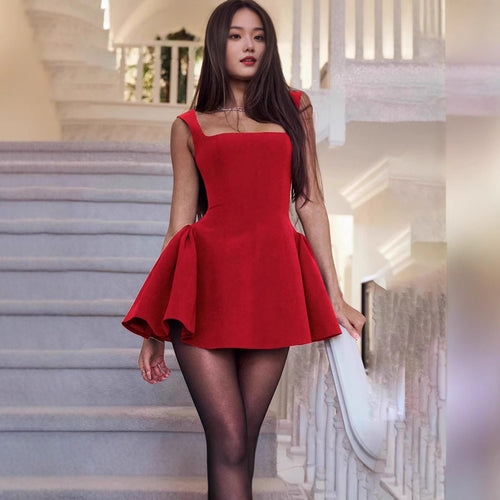 Damen Verspieltes Abendkleid mit Quadrat-Ausschnitt und voluminösem Saum EB
