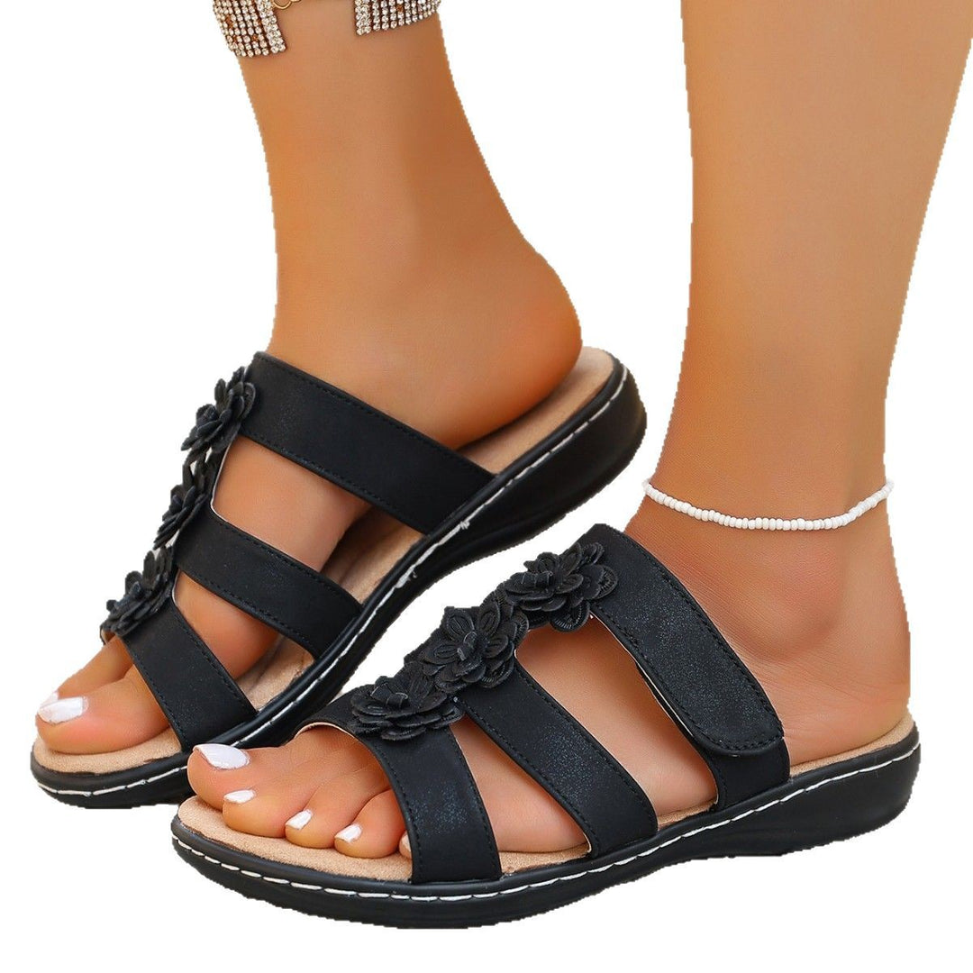 Damen Elegante Blüten-Sandaletten mit verstellbaren Riemen und ergonomischem Fußbett EB