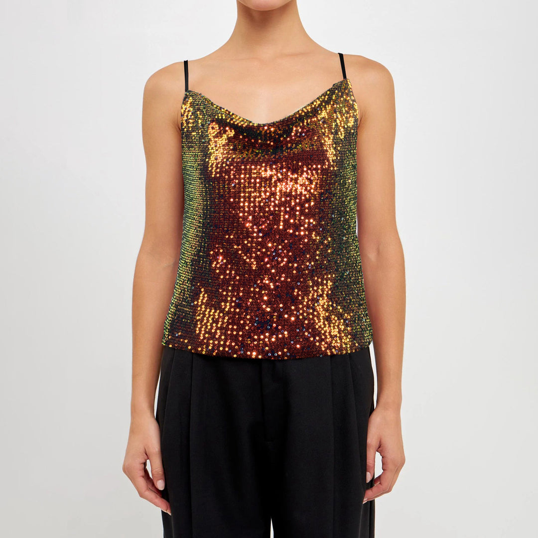 Damen Glitzerndes Spaghettiträgershirt mit V-Ausschnitt EB