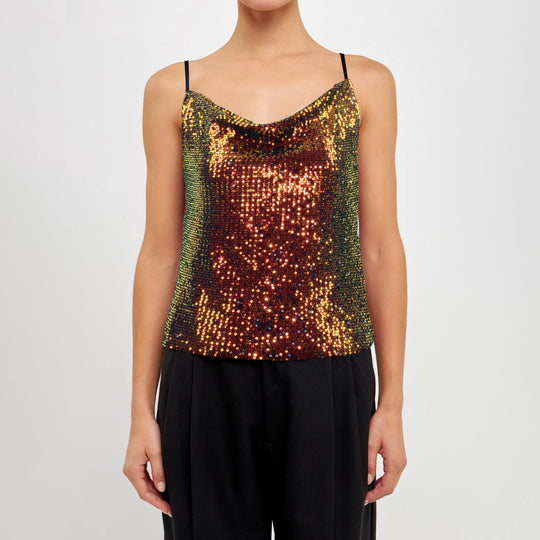 Damen Glitzerndes Spaghettiträgershirt mit V-Ausschnitt EB