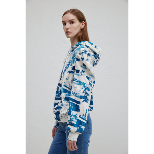 Damen Kapuzenpullover mit modischem Rüschendesign und kreativem Druck EB