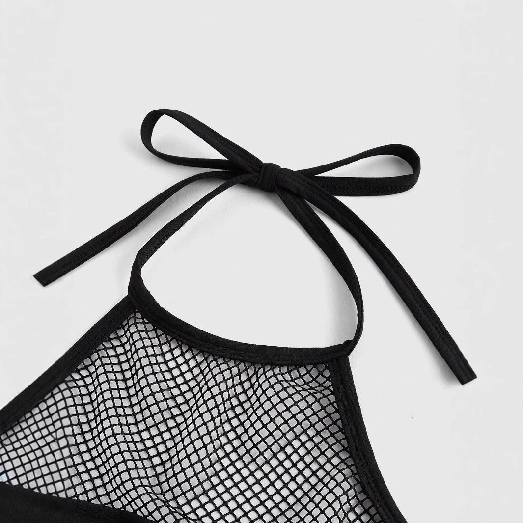 Damen Trendiges Crop-Top mit Netzdetails und originellem Grafiklitz EB