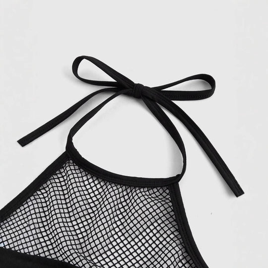 Damen Trendiges Crop-Top mit Netzdetails und originellem Grafiklitz EB