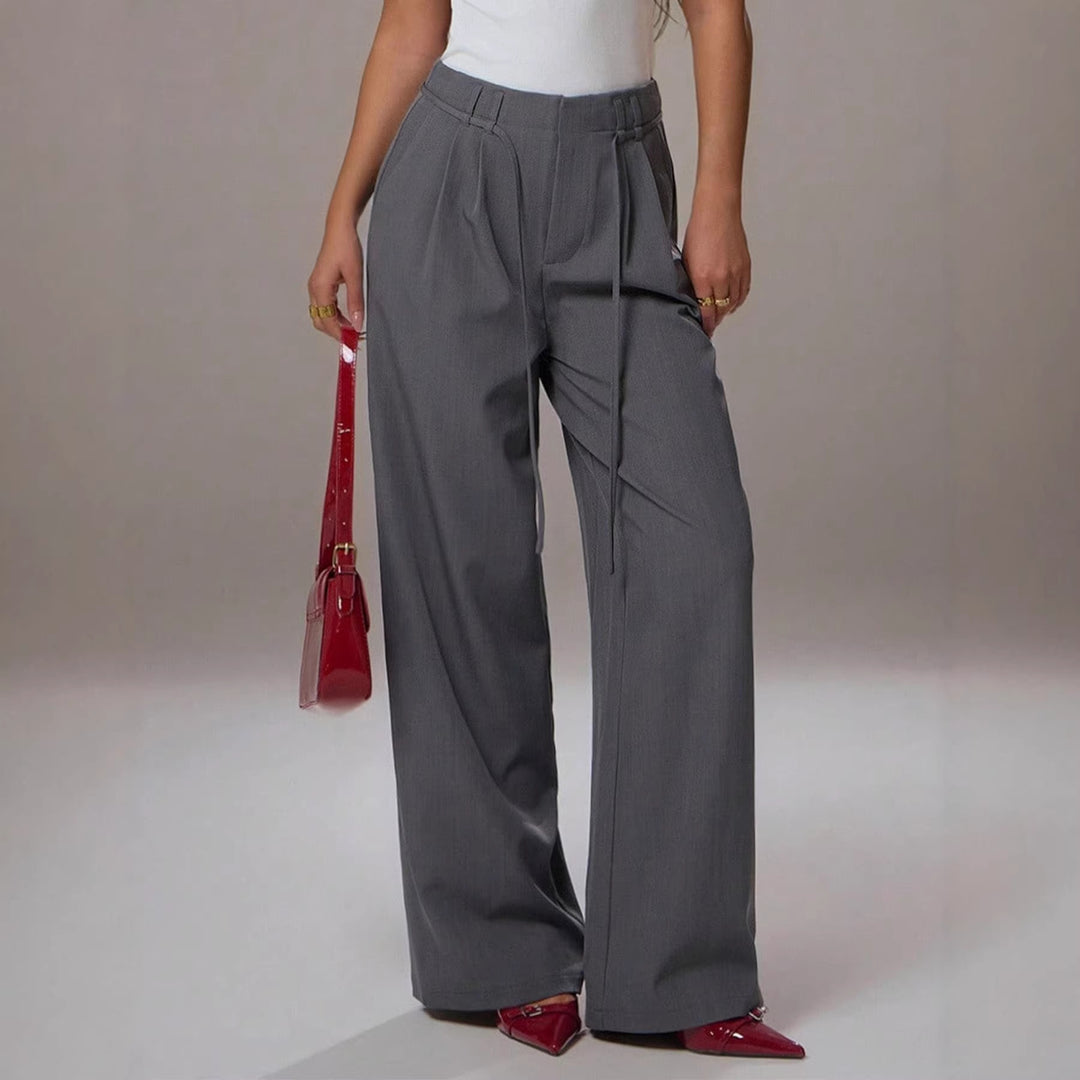 Damen Hochtaillierte Palazzo-Hose mit Bundfalten, Tunnelzug und weitem Bein EB