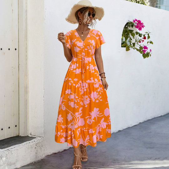 Damen Sommerliches Maxikleid mit floralen Akzenten und fließendem Rock EB