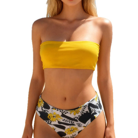 Damen Bandeau-Bikini mit hohem Beinausschnitt und animalischem Design EB