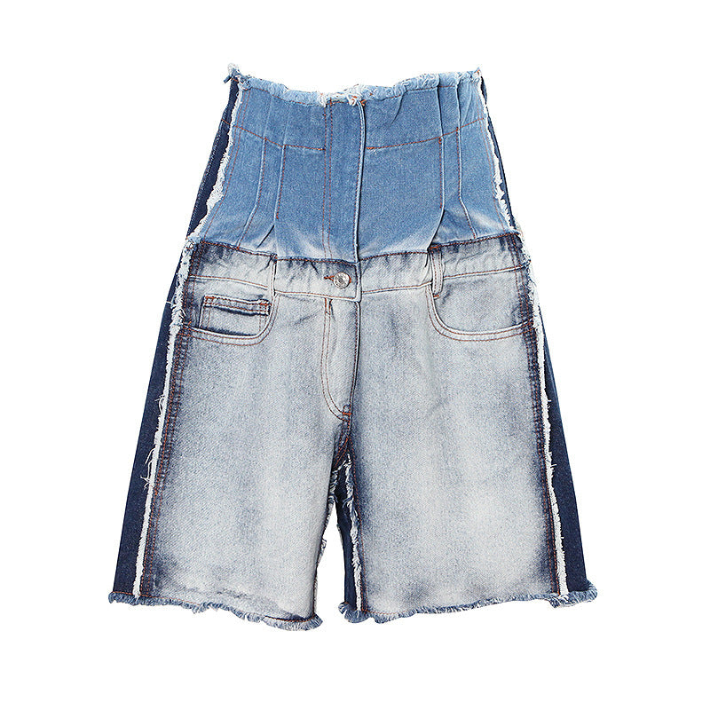 EB | Kontrastfarbene Spleiß-Denim-Shorts