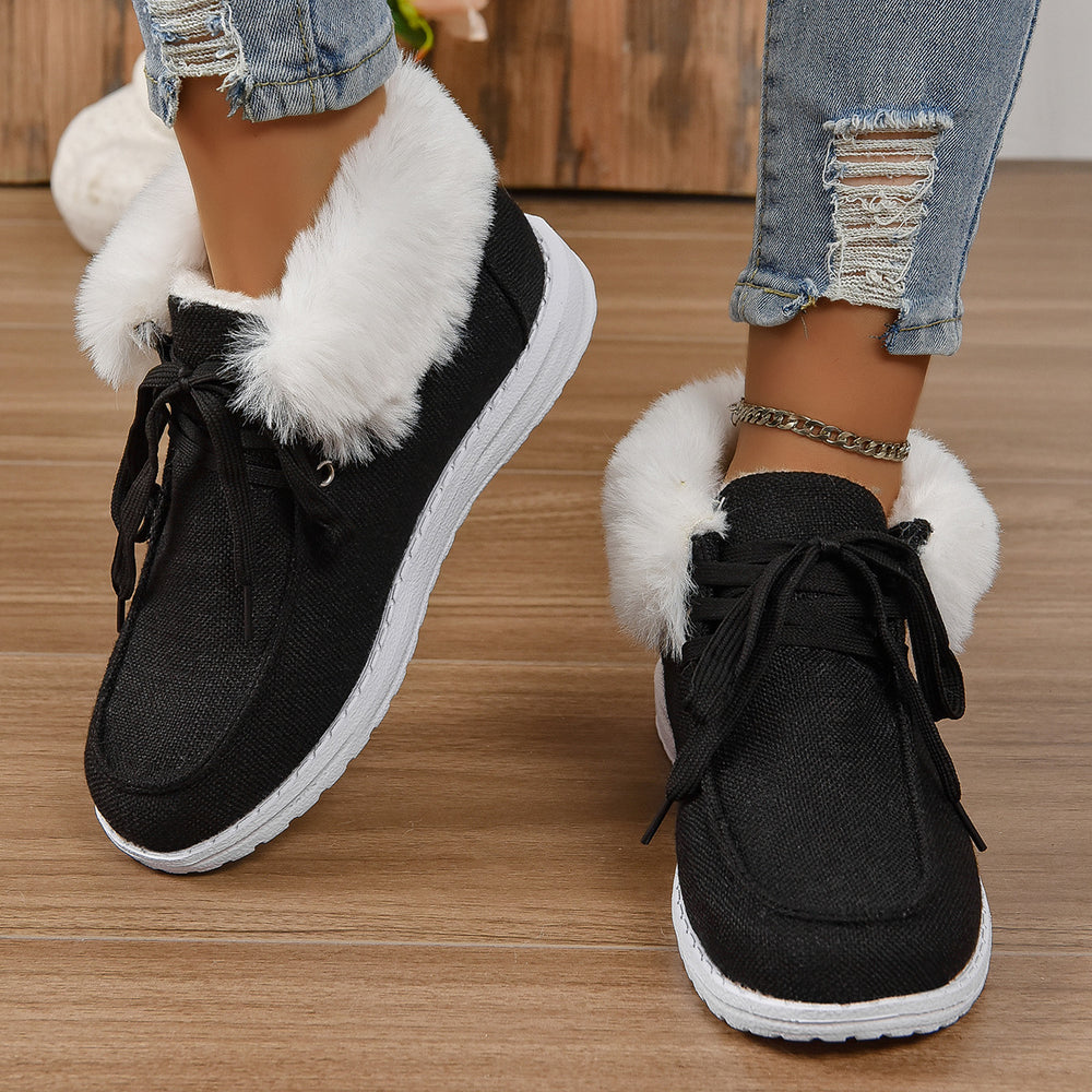 Damen Komfortable Sneaker mit Plüschkragen und rutschfester Sohle EB