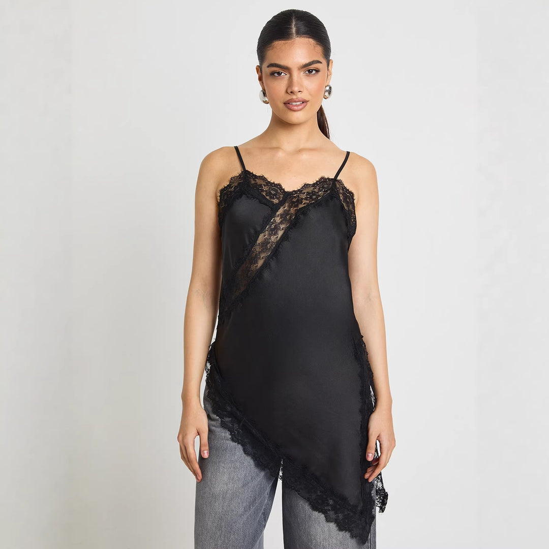 Damen Asymmetrisches Spitzen-Cami mit luxuriösen Details EB