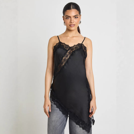 Damen Asymmetrisches Spitzen-Cami mit luxuriösen Details EB
