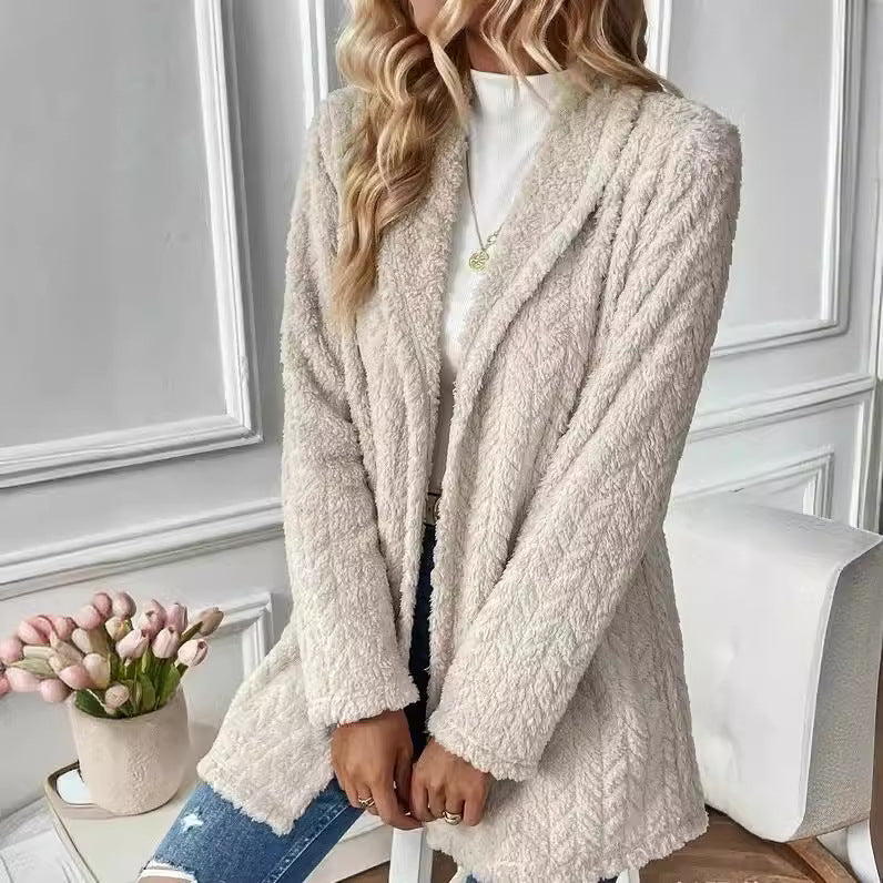 Damen Elegante und lässige Plüsch-Jacke mit strukturiertem Design EB
