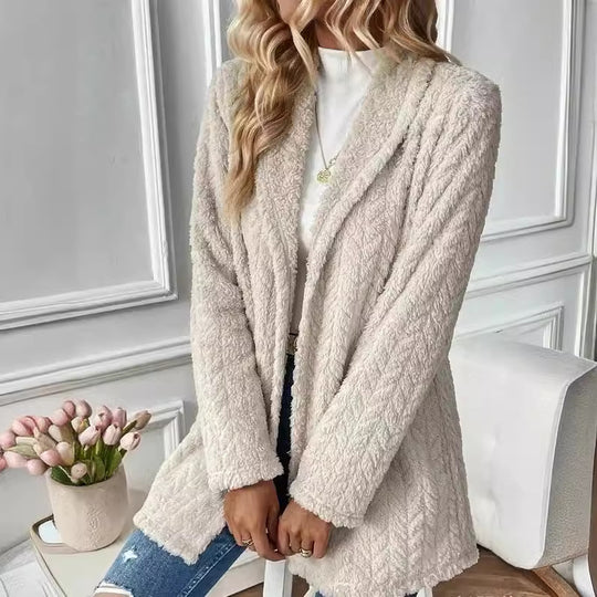 Damen Elegante und lässige Plüsch-Jacke mit strukturiertem Design EB