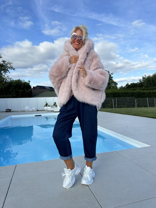 Damen Modische Fleecejacke mit weich gefüttertem Kragen und weitem Schnitt EB