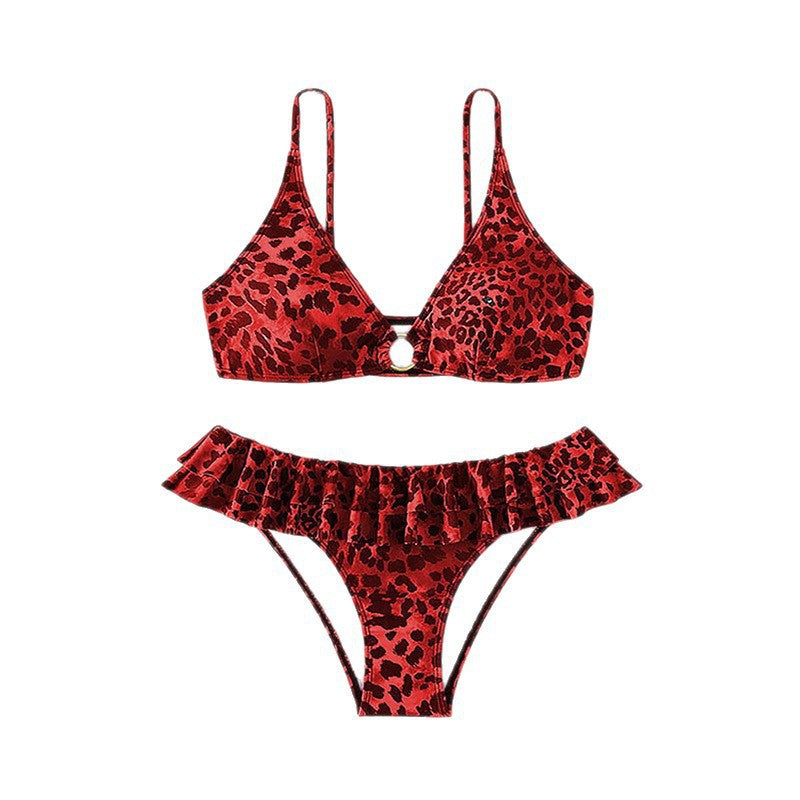 Damen-Bikini-Set mit voluminösen Rüschendetails und elegantem Ring EB