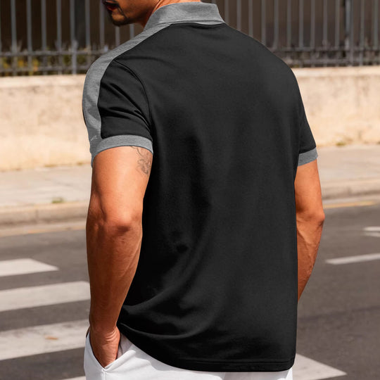 Herren nan Premium-Polo im Retro-Kontrastlook mit Hemdkragen und Dreiknopfleiste EB