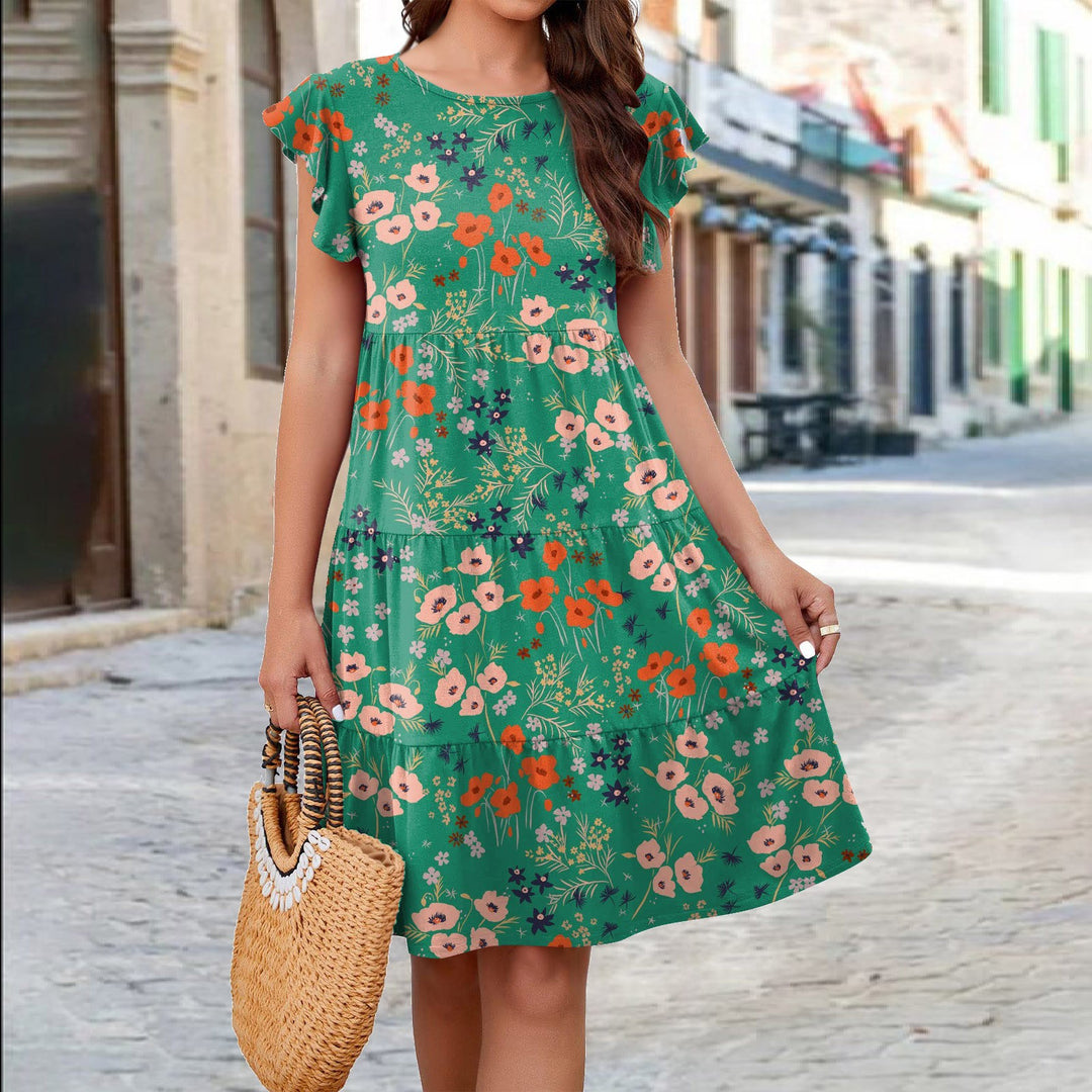 Damen Lässiges Sommerkleid mit Rüschendetails und floralen Mustern EB