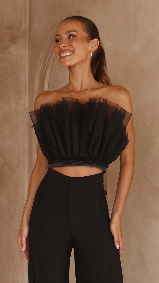 Damen cropped Oberteil mit transparenten Rüschendetails EB