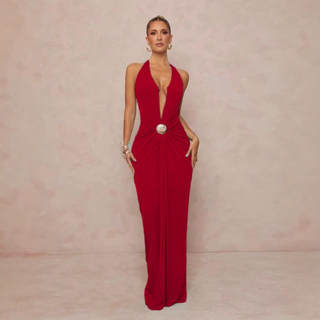 Damen Glamouröses Abendkleid mit tiefem V-Ausschnitt und eleganter Drapierung EB