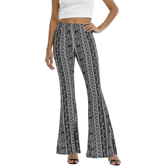 Damen Schlaghose mit geflochtenem Ethno-Muster und hohem Bund EB