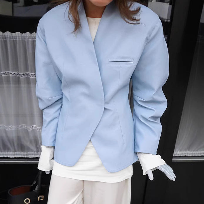 Damen Elegante Oversized-Blazerjacke mit asymmetrischem Schnitt und praktischen Taschen EB