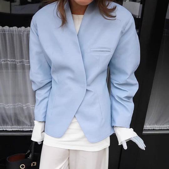 Damen Elegante Oversized-Blazerjacke mit asymmetrischem Schnitt und praktischen Taschen EB