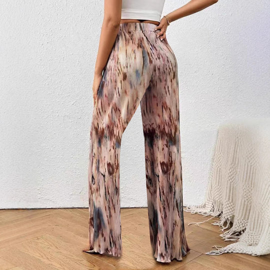 Damen Plissee-Hose mit buntem Muster und elastischem Bund EB