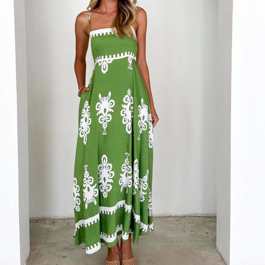 Damen Maxikleid mit elegantem Boho-Muster und filigranem Unterteil EB