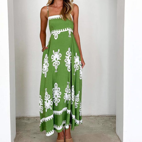 Damen Maxikleid mit elegantem Boho-Muster und filigranem Unterteil EB