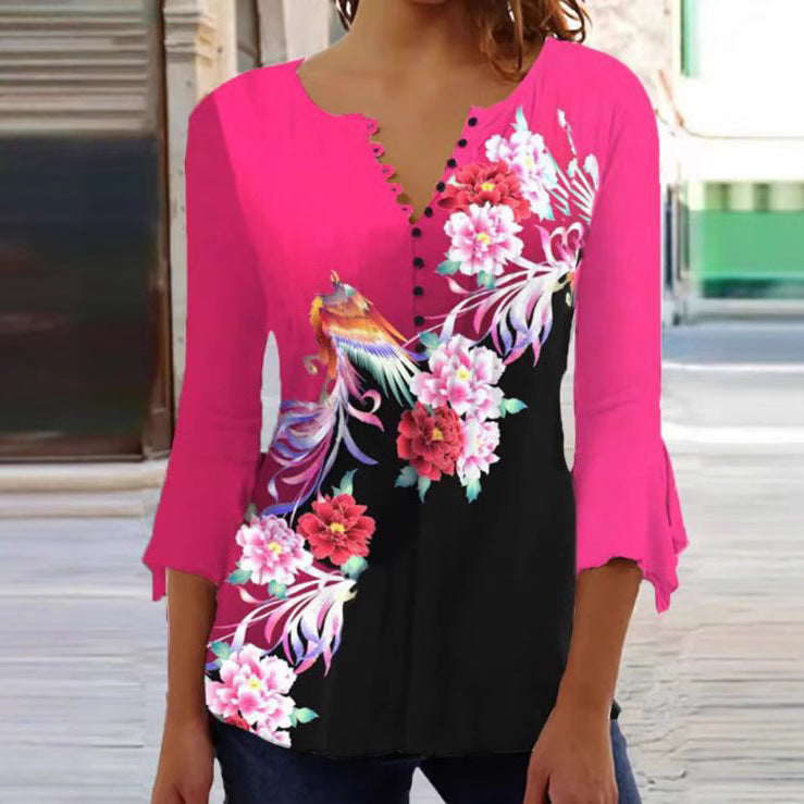 Damen Bluse mit floralen Akzenten und eleganten Knopfdetails Heidi-Mode
